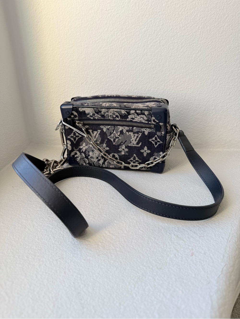 Authentic Louis Vuitton Mini Soft Trunk Monogram Tapestry Denim Crossbody Bag